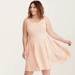 Torrid | Pink Textured Floral Print Fit and Flare Skater Dress | Size 10